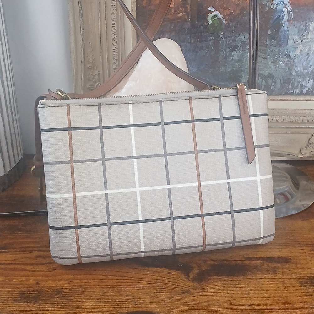 FIRM!!!! Fossil Women's Beige Plaid Shoulder Bag - Picture 14 of 17